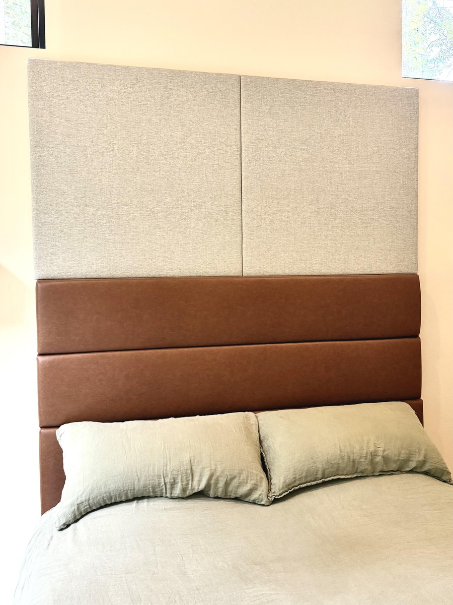 Upholstered leather and linen headboard